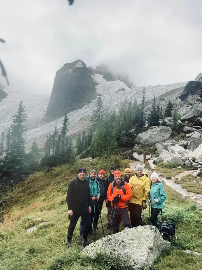 Hiking in the mountains with friends